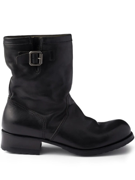  Prada 40mm Leather Buckle Boots - Black 
