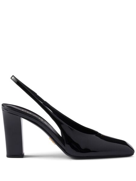  Prada 85mm Leather Slingback Pumps - Black 