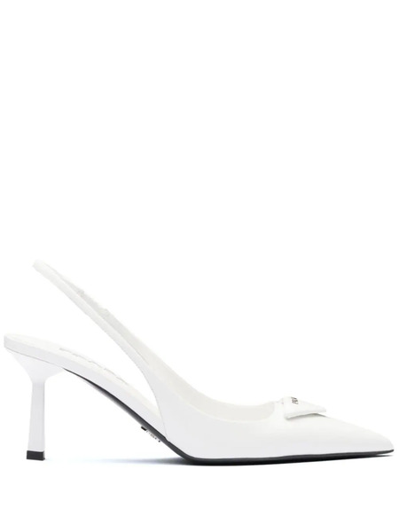  Prada 75mm Leather Slingback Pumps - White 