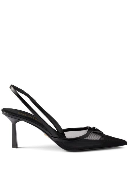  Prada 75mm Mesh Slingback Pumps - Black 