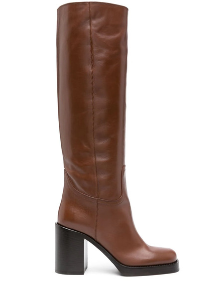  Prada 90mm Round-toe Leather Boots - Brown 