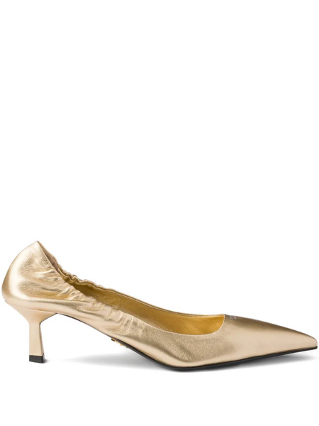  Prada 55mm Ruched Leather Heeled Pumps - Yellow 