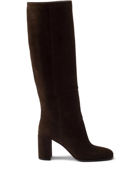 Prada 85mm Suede Block-heel Boots - Brown 