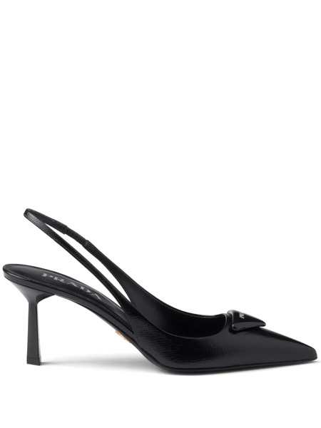  Prada 75mm Triangle-logo Leather Pumps - Black 