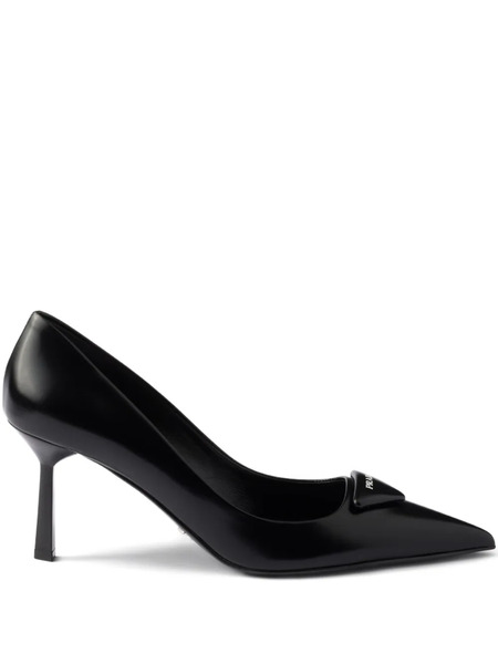  Prada 75mm Triangle-logo Leather Pumps - Black 
