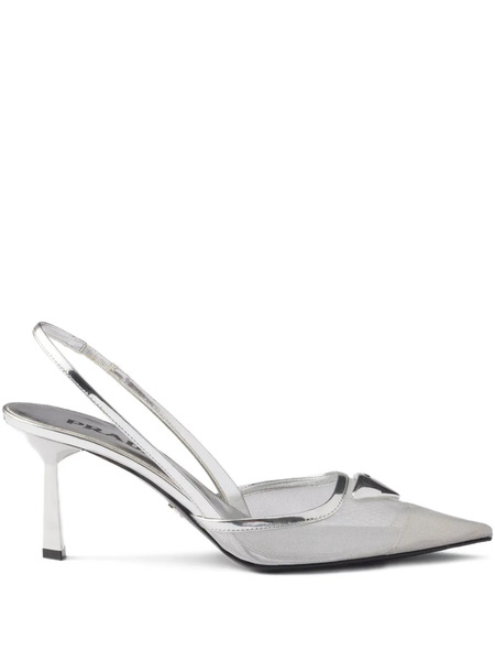  Prada 75mm Triangle-logo Slingback Pumps - White 
