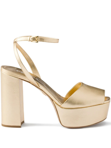  Prada Mordoré Leather Platform Sandals - Gold 