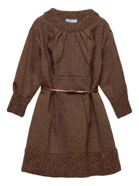  Prada Mouliné Wool Mini Dress - Brown 