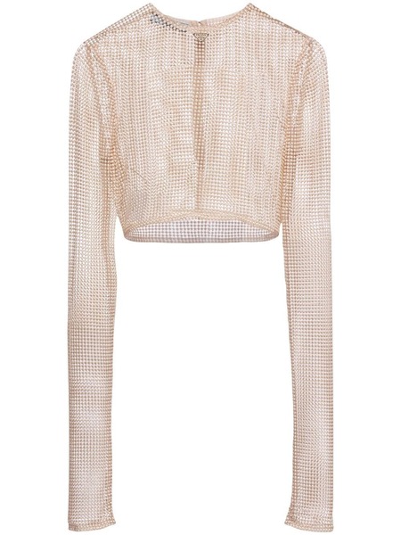  Prada Pearl-embellished Mesh Top - Neutrals 