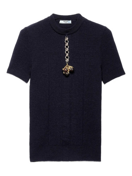 Prada Pendant-embellishment Ribbed Sweater - Blue 
