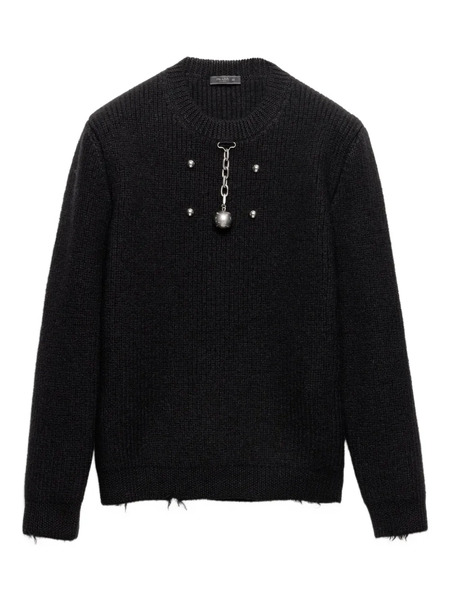  Prada Pendant Wool Crew-neck Sweater - Black 