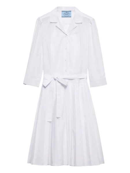  Prada Pleated Poplin Mini Shirt Dress - White 