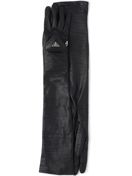  Prada Pouch-detail Long Leather Gloves - Black 