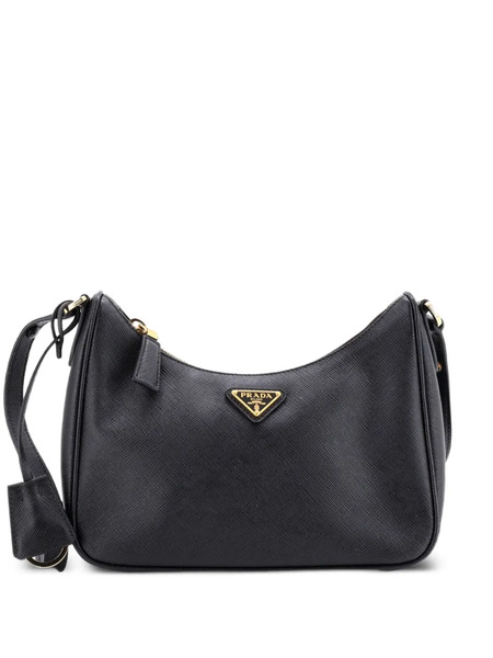  Prada Pre-owned Adjustable Handle Zip Saffiano Leather Mini Hobo Bag - Black 
