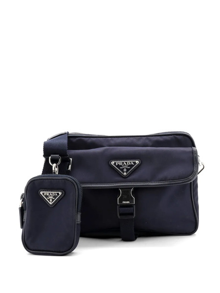  Prada Pre-owned Buckle Front Pocket Flap Messenger Bag Re-nylon With Saffiano Leather Crossbody Bag - Blue 