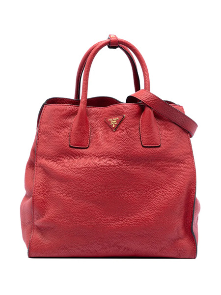  Prada Pre-owned 2015-2026 Vitello Daino Open Convertible Tote Satchel - Red 