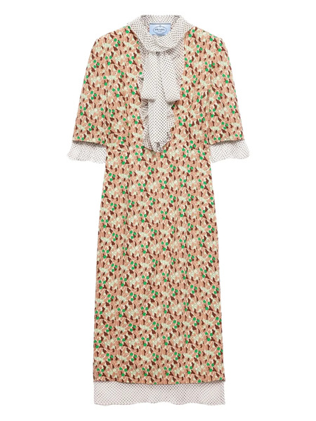  Prada Printed Georgette Midi Dress - Neutrals 