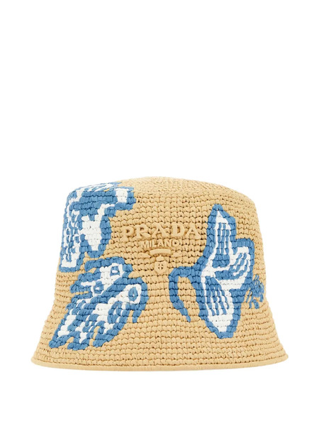  Prada Raffia Bucket Hat - Neutrals 