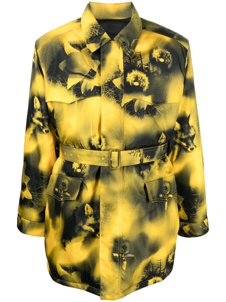  Prada Re-nylon Abstract-printed Parka Coat - Yellow 