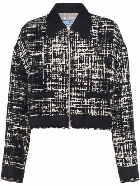  Prada Re-nylon Cropped Tweed Jacket - Black 