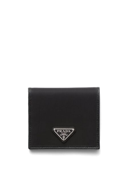 Prada Re-nylon Enamel-triangle Logo Wallet - Black 