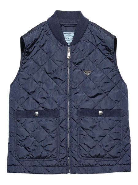  Prada Re-nylon Ribbed Knit Quilted Vest - Blue 