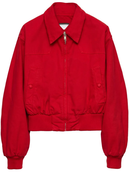  Prada Red Denim Bomber Jacket 