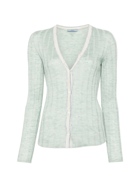  Prada Ribbed Cardigan - Green 
