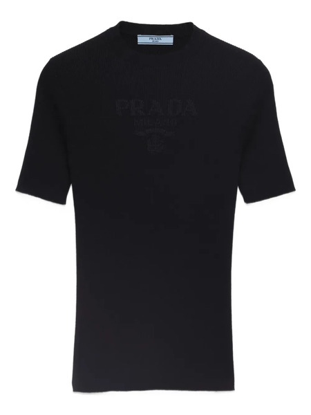  Prada Ribbed Cotton T-shirt - Black 