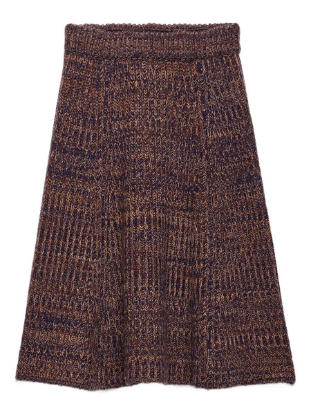  Prada Ribbed Flared Knit Midi Skirt - Brown 