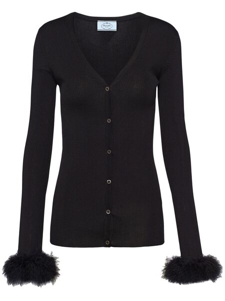  Prada Ribbed-knit Silk Cardigan - Black 