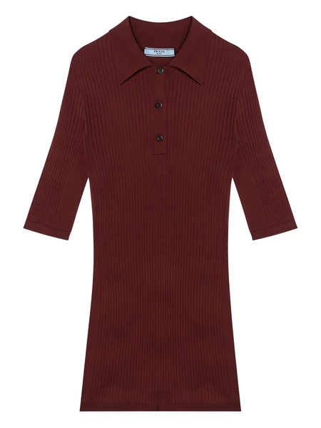  Prada Ribbed Polo Top - Red 