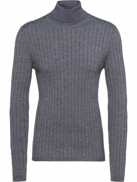  Prada Ribbed Roll Neck Jumper - Grey 