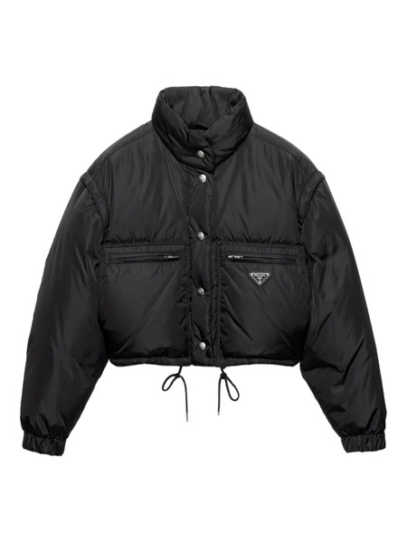  Prada Ring-collar Cropped Down Jacket - Black 