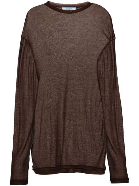  Prada Semi-sheer Chambray T-shirt - Brown 