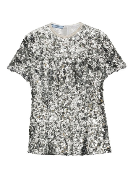  Prada Sequin-embellished Short-sleeved Blouse - Silver 