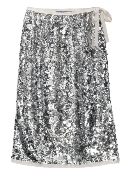  Prada Sequin-embellished Wrap Midi Skirt - Silver 