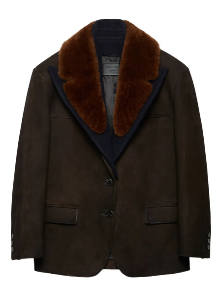  Prada Shearling-collar Suede Coat - Brown 