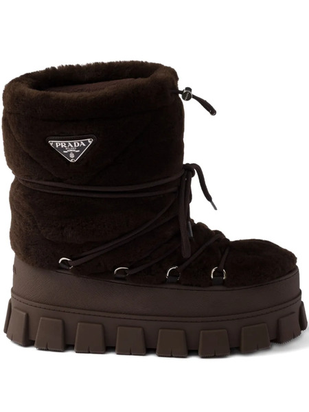  Prada Shearling Lace-up Ski Boots - Brown 