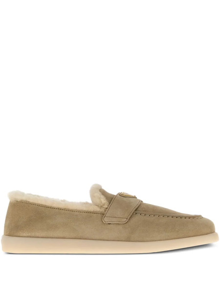  Prada Shearling-trim Suede Loafers - Neutrals 