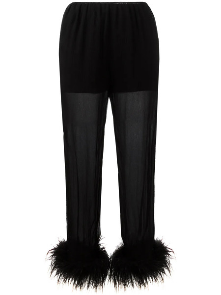  Prada Sheer Effect Trousers With Ostrich Feather Cuffed Ankles - Black 