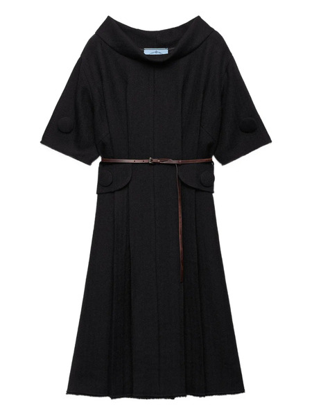  Prada Short-sleeve Wool Mini Dress - Black 