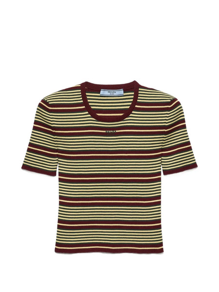  Prada Short-sleeved Striped Cotton Sweater - Green 