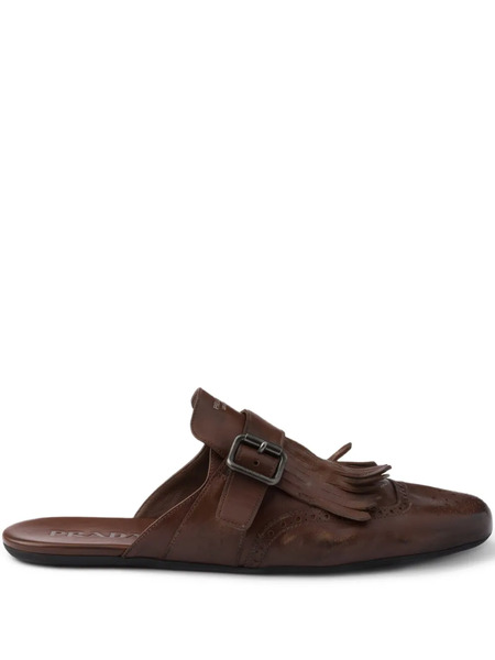  Prada Shuffle Fringe-detail Mules - Brown 