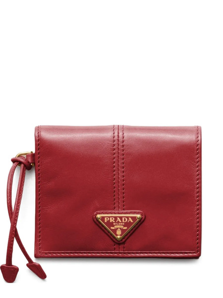  Prada Small Enamelled Triangle Leather Wallet - Red 