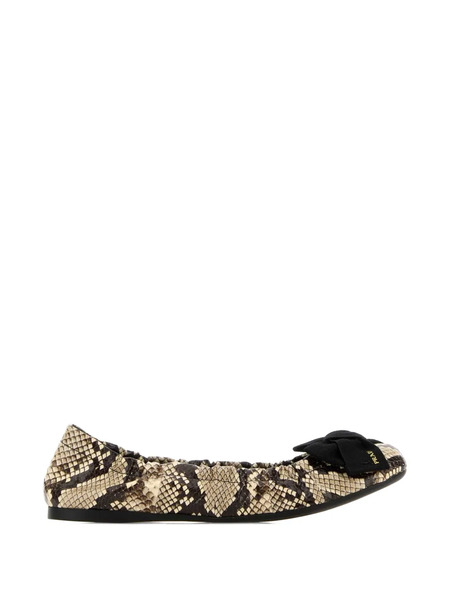  Prada Snake-print Bow-detail Ballet Flats - Neutrals 