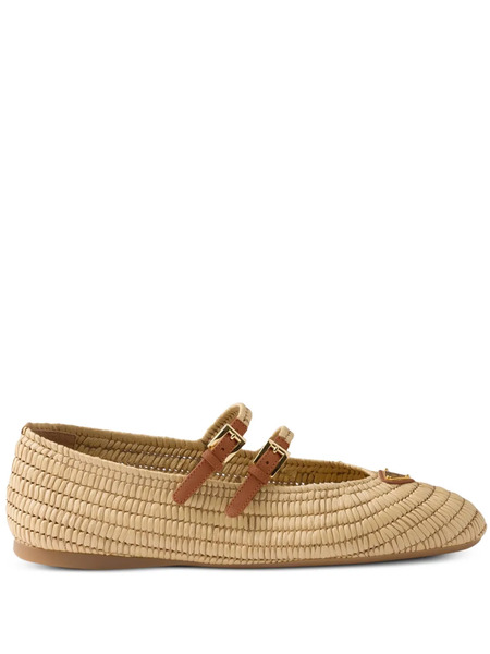  Prada Straps Buckles Crochet Ballerinas - Neutrals 