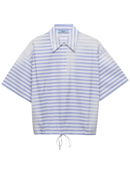  Prada Striped Poplin Polo Shirt - Blue 