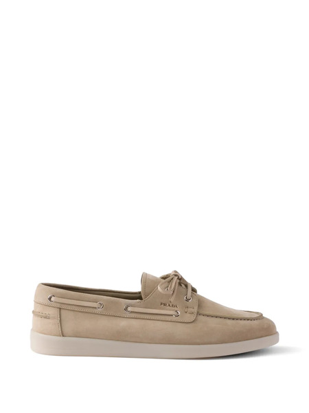  Prada Suede Boat Shoes With Laces - Neutrals 