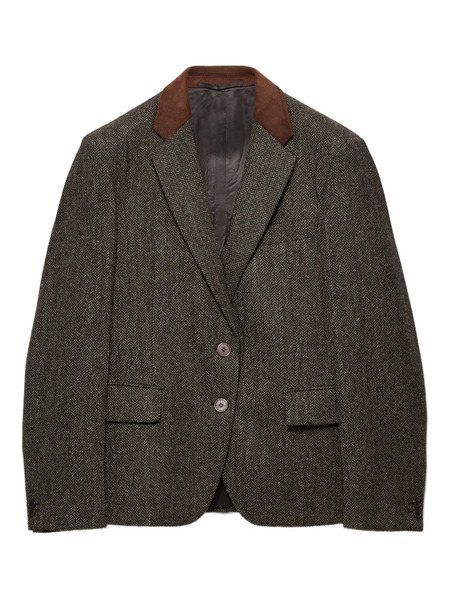  Prada Suede-panel Chevron Wool Jacket - Brown 